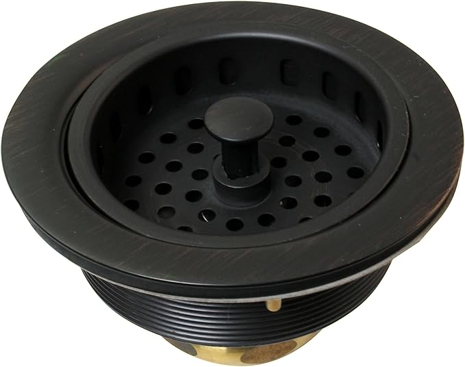 Westbrass A2165-12A 4-1/4" OD Post Style Large Kitchen Basket Strainer with Waste Disposal Flange and Stopper Drain Set, Antique Bronze