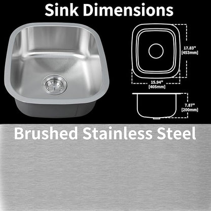 Bar Sink,15" x 17" Undermount Kitchen Sink, T-304S Stainless Steel RV Kitchen Sinks, Small Kitchen Sinks With Sink Drain Strainer, Use at Rv, Bar,Outdoor, Laundry and Utility,Bathroom