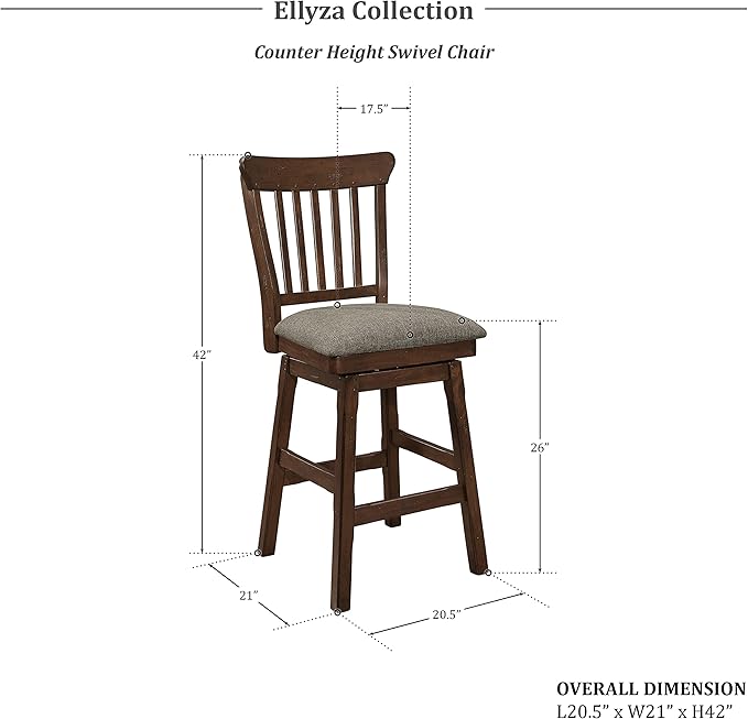 Lexicon Ellyza 5-Piece Counter Height Dining Set with Swivel Chairs, Dark Brown