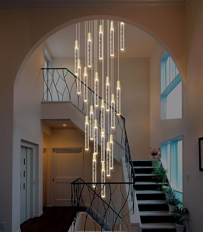 HAIXIANG 13ft Long Crystal Chandelier for Living Room, Dining Room, Entryway, Kitchen, Hotel - Gold