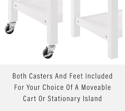 Crosley Furniture Chloe Stainless Steel Top Rolling Kitchen Island Storage Cart, Microwave Stand, Wine Rack, White