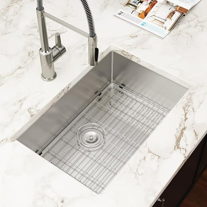 27 Inch Undermount Kitchen Sink 16 Gague Stainless Steel Round Corner Single Bowl Deep Kitchen Sinks Basin 27"x18"x9"
