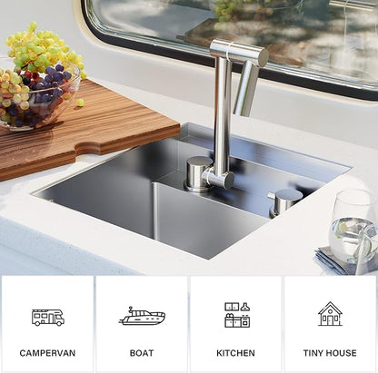 TORVA RV Kitchen Sink, 13 x 15 x 9 Inch Undermount Bar Sink 16 Gauge Stainless Steel Single Bowl Sink with Faucet Cutting Board, Grey