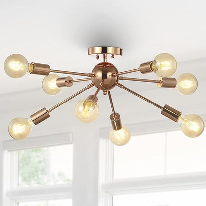 JONATHAN Y 30.5" Copper 8-Light Iron Sputnik Flush-Mount, Mid-Century Modern Space Age Ceiling Light for Low Ceilings, Glam Decor, ETL Listed, LED Bulbs Included JYL7459A