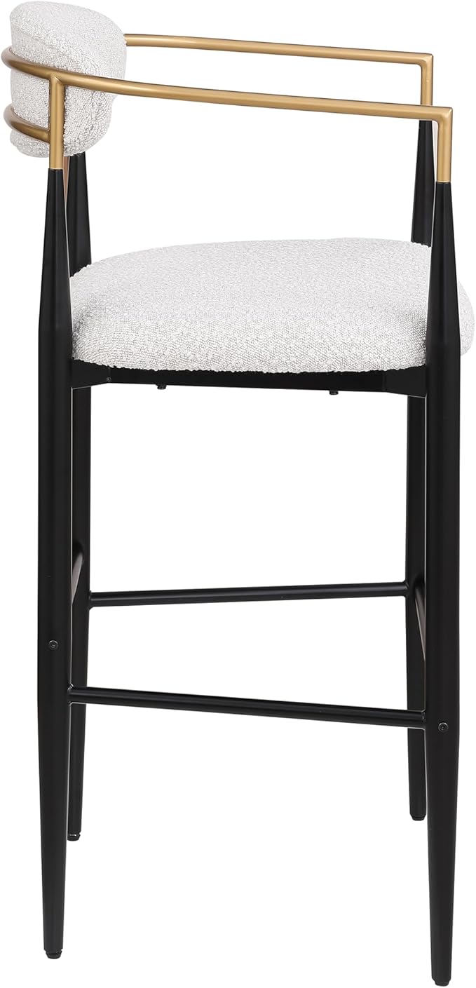 Bar stools Set of 2, Upholstered Bar Stools with Backs and Iron Legs for Kitchen Island, Beige Fabric Seating 260LBS Weight Capacity