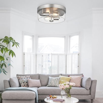 szzgco Flush Mount Ceiling Light Fixtures, 2-Light 12 Inch Brushed Nickel Close to Ceiling Light Fixtures with Clear Glass Shade Ceiling Light Fixture for Porch, Hallway, Bathroom, Dining Room and
