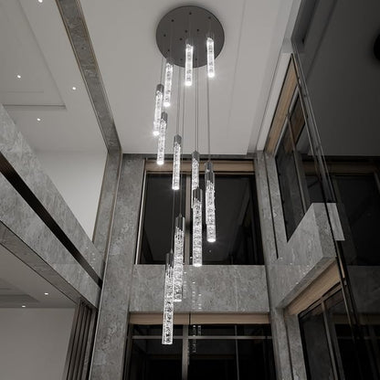Flashing God Modern LED Chandelier, 10 Lights Black Dimmable Pendant Light with Remote High Ceiling Chandelier for Staircase Living Room Hallway Foyer