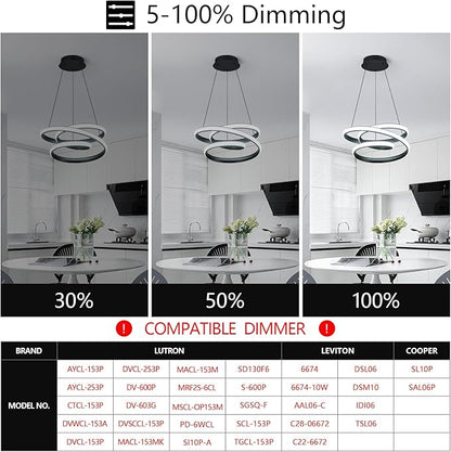 Modern Pendant Lights Black Pendant Light Irregular Streamline LED Chandelier Adjustable Height Pendant Lighting for Kitchen Island Dining Room Bedroom Living Room Corridor Hallway Foyer