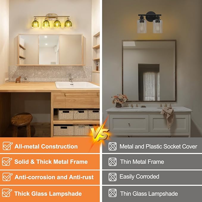 Shenmoyl Bathroom Light Fixtures, 4-Light Brass Vanity wall Light Over Mirror with Green Tulip Glass Shade for Bedroom Living Room (Bulb Not Included)