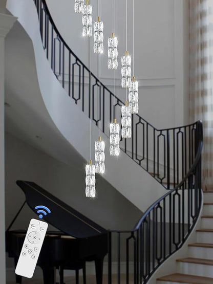 ykolupty Large Chandeliers for Living Room Modern Crystal Gold Chandeliers Spiral Staircase Pendant Light High Ceiling Lamp Fixture for Foyer Entrance Dimmable 2700-6000K