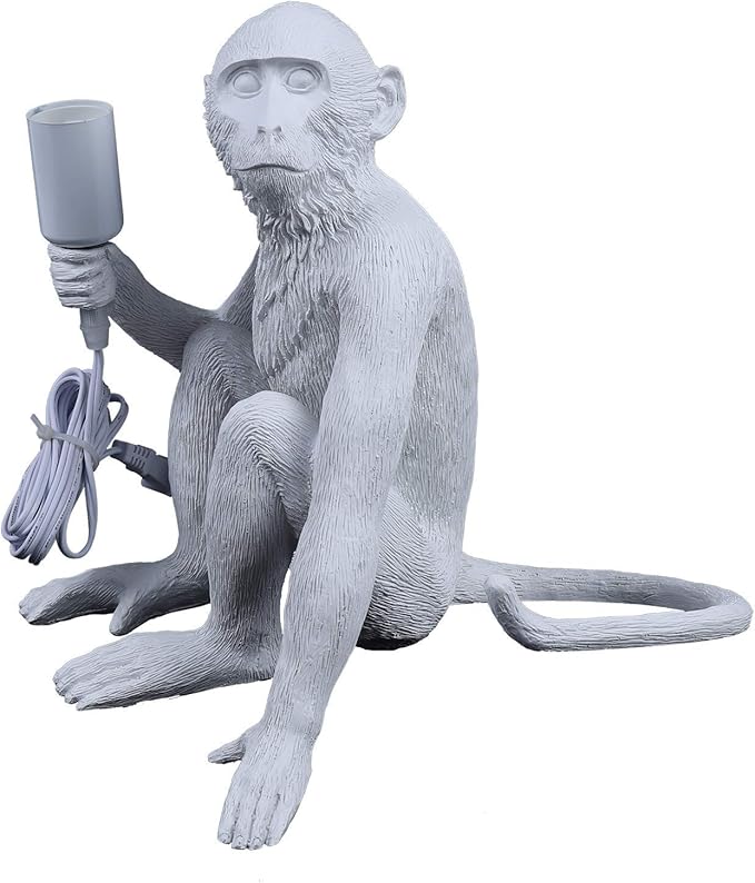 LOYALHEARTDY Modern Table Light Monkey Desk Lamp Fixture Vintage Resin Monkey Light Desk Lamp for Living Room Children's Kid's Bedroom Club Decoration (White, Table Lamp)