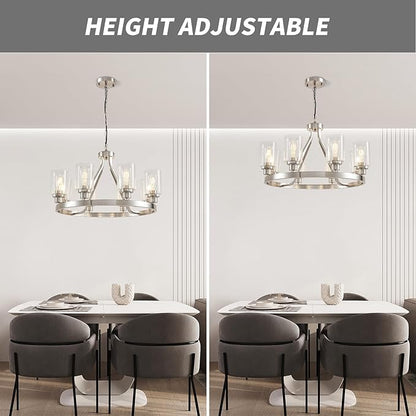 Lanhall 8-Light Modern Chandeliers for Dining Room Light Fixture Brushed Nickel Kitchen Chandelier Ceiling Hanging Pendant Lighting with Glass Shade for Living Room Entryway Adjustable Height E26
