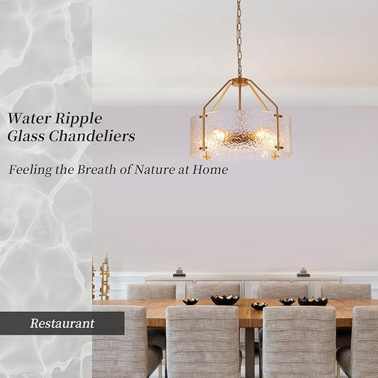 Glass Drum Gold Chandelier for Dining Room 20'' Entryway Light Fixture 5-Light Kitchen Chandeliers Over Table Bedroom Light Fixture for Living Room Hallway Foyer Kitchen