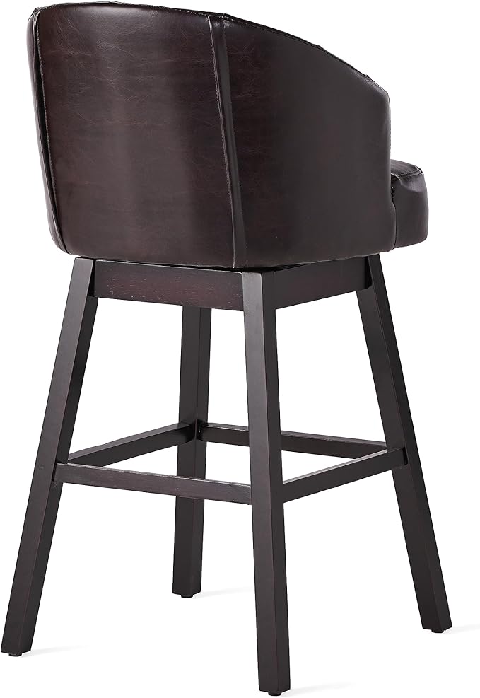 Set of 2 Brown Bar Stools with 360-Degree Swivel, Nailhead Trim & Button-Tufted PU Fabric, Rubberwood Frame for Kitchen Island, Home Bar, and Living Area