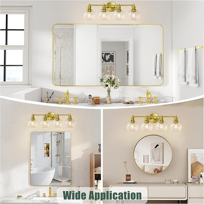 Espird 4 Light Bathroom Light Fixtures, Brushed Brass Bathroom Vanity Lights, Modern Vanity Lights 4-Light Globe Bathroom Vanity Lighting Fixture Over Mirror