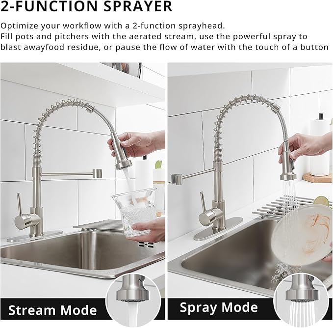 Kitchen Faucets with Deck Plate AIMADI,Contemporary Single Handle Stainless Steel Brushed Nickel Pull Down Kitchen Sink Faucets