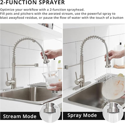 Kitchen Faucets with Deck Plate AIMADI,Contemporary Single Handle Stainless Steel Brushed Nickel Pull Down Kitchen Sink Faucets