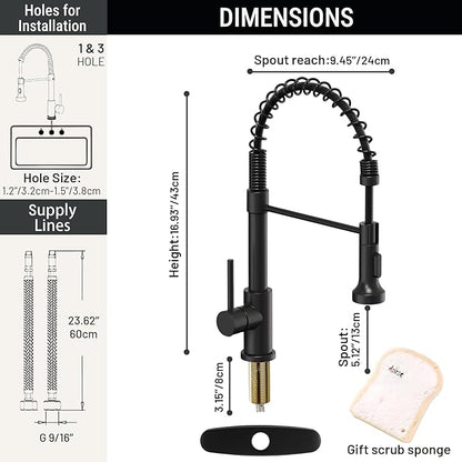 Asinse Kitchen Faucet with Sink Mat, Pull Down Kitchen Faucet with Sprayer, 2 Modes High Arc Stainless Steel Kitchen Sink Faucet, 360° Swivel Modern Tap for RV, Bar, Laundry, Garden, Black