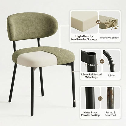 Upholstered Dining Chairs Set of 6, Modern Fabric Kitchen Chairs with Curved Backrest and Cushioned Seat, Sturdy Metal Legs, Comfortable Accent Chairs for Kitchen Dining Room, Living Room,Green