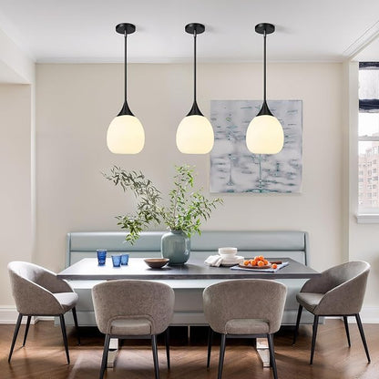 Kitchen Island Pendant Light: Mid Century Matte Black Hanging Light Fixtures with Frosted Glass Globe - 10 Inch Farmhouse Chandeliers Ceiling Lighting for Dining Room