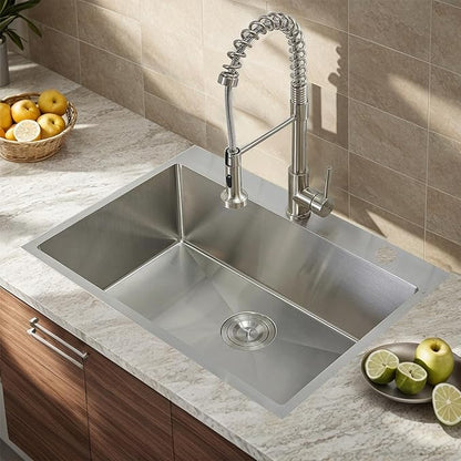 Comllen 33 x 22 inch Drop in Kitchen Sink, 33 inch Topmount Stainless Steel Sink, 18 Gauge T304 Single Bowl Kitchen With Grid and Strainer