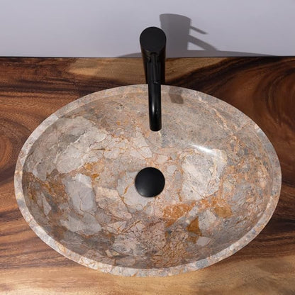 Oval-Shaped Golden - Gray Marble Vessel Sink for Bathroom – 19" × 15" × 6"