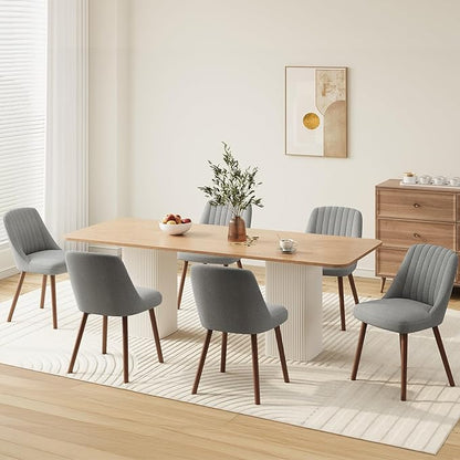 MALOL Upholstered Dining Chairs Set of 6, Modern Fabric Kitchen Chairs with Back, Wood Legs for Kitchen Dining Room Restaurant, Grey