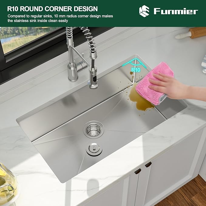 30 Inch Undermount Kitchen Sink - 30 19 Stainless Steel Workstation Sink 18 Gauge Single Bowl 9'' Deep Basin Handmade