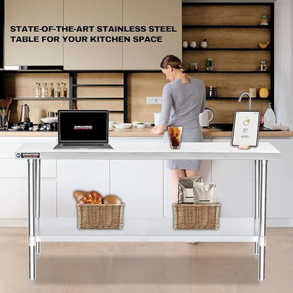 DuraSteel 24x72 Stainless Steel Work Table - NSF Commercial Prep Metal Table - Outdoor Pizza Oven Stand w/Under Shelf - Kitchen Island Laundry Utility Garage Microwave Stand Rolling Storage Cart Vevo