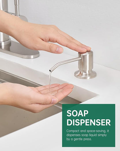 AIMADI Kitchen Faucet with Soap Dispenser and Pull Down Sprayer,Spring High Arc Design Stainless Steel Sink Faucet Single Handle 1 or 3 Hole Farmhouses,RV,Laundry,Outdoor