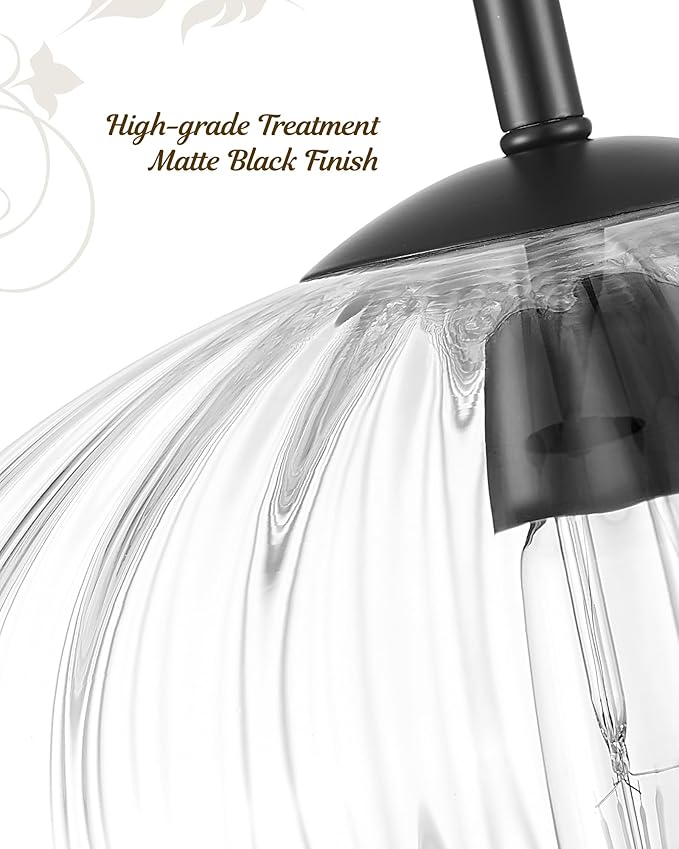 FEMILA 10.3" Pendant Light for Kitchen Island, Black Pendant Lighting, Dome Glass Pendant Light Vintage Light Fixtures for Bedroom Hotel Dining Room, 4FYD85MIL BK