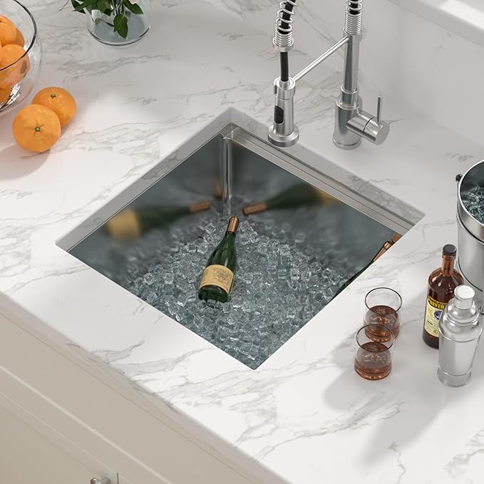 Sarlai 18 Bar Sink Undermount - 18x19 Inch Undermount Workstation Kitchen Sink Bar Prep Single Bowl Kitchen 16 Gauge Stainless Steel Rv Outdoor Sinks
