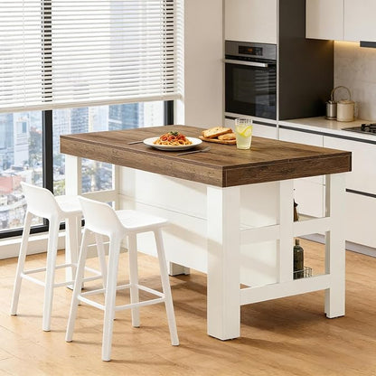 Generous Storage Kitchen Island with Eat-in Counter Height Design - Farmhouse Charm Bar Table for Living Rooms, Dining Areas - Easy Assembly