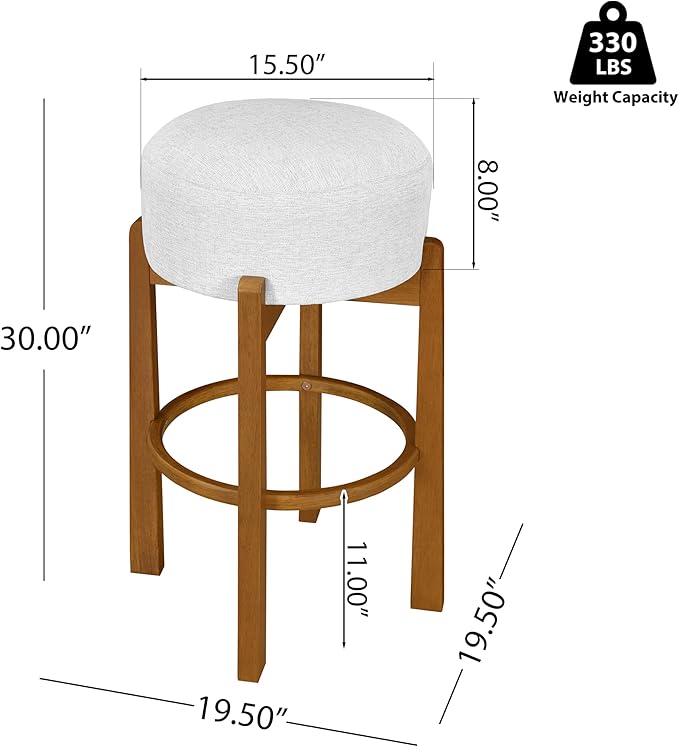 Set of 2 Bar Stools for Kitchen Island, Solid Rubberwood Counter Height Chairs with Dark Walnut Frame & Ivory Cushion, Mid-Century Modern Indoor Dining Stools with Footrest (4, Walnut)