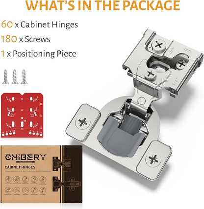 Chibery 60 Pack 3/4" Overlay 3D Soft Close Concealed Hinge for Face Frame Door, Self Closing 105° Smooth Slow Close Quite Hinges, Hidden Stainless Steel Hinge for Kitchen Cabinet Door, Satin Nickel
