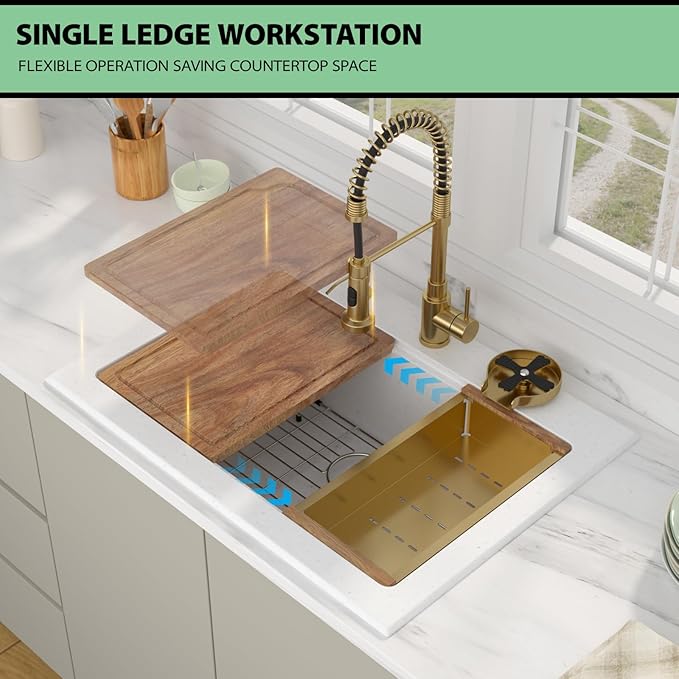 30 Granite Composite Kitchen Sink - Beslend 30x22 Drop In White Kitchen Sink with High Pressure Glass Rinser, Granite Composite Worksation White Sinks Easy Clean Quartz Basin for Kitchen Remodel