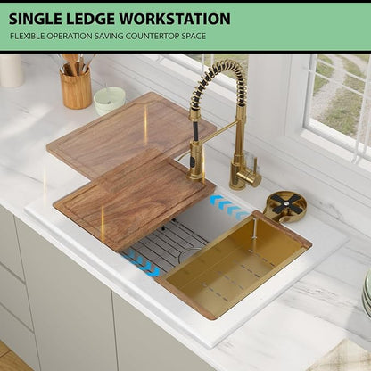 30 Granite Composite Kitchen Sink - Beslend 30x22 Drop In White Kitchen Sink with High Pressure Glass Rinser, Granite Composite Worksation White Sinks Easy Clean Quartz Basin for Kitchen Remodel