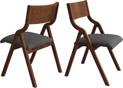 Ball & Cast Padded Folding Chairs 2 Pack,Solid Wood Frame Foldable Dining Chair,18" Seat Height,Space Saving,Easy to Carry Suitable for Kitchen, Bedroom, Light Grey