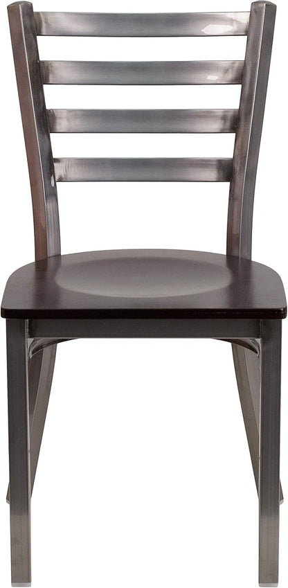 Flash Furniture 2 Pack HERCULES Series Clear Coated Ladder Back Metal Restaurant Chair - Walnut Wood Seat