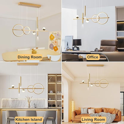 ORANOOR LED Gold Chandeliers for Dining Room, 39in Dimmable Modern Chandelier Gold Pendant Lights for Kitchen Island, Linear Ring Globe Pendant Light Fixtures Dining Room Lights Ceiling Hanging