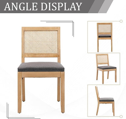 Modern Wooden Dining Chair Set of 6, Farmhouse Kitchen & Dining Room Chair with Solid Wood Legs, Rattan Upholstered Kitchen Chairs for Restaurant/Living Room (Gray, Set of 6)