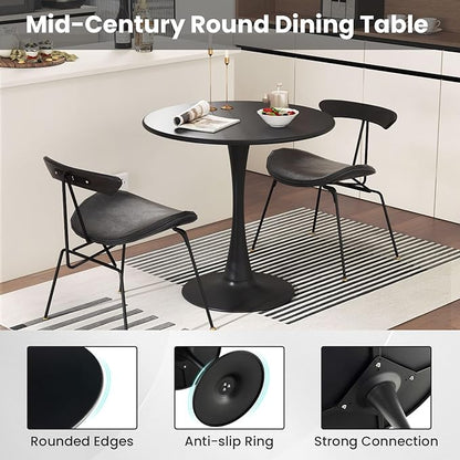 Byroce White Round Dining Table, Glossy Tulip Kitchen Table for 2-4, 32 Inch Coffee Side Table w/Sturdy Metal Pedestal Base, Modern Leisure Table for Small Space, Living Room, Office & Patio (Black)