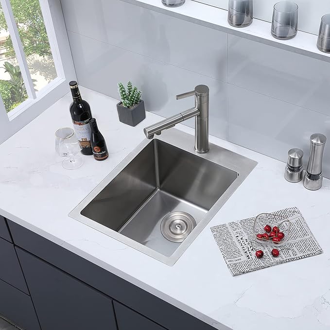 SHACO 15x20 Inch Drop In Bar Sink, Small Kitchen Sink for RV, 16 Gauge 304 Stainless Steel Topmount Handmade Wet Prep Single Bowl for Yard Office Utility Laundry with Grid & Drain