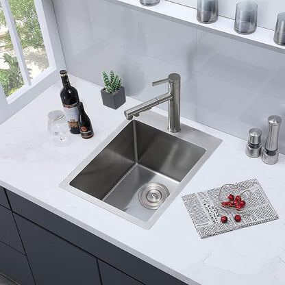 SHACO 15x20 Inch Drop In Bar Sink, Small Kitchen Sink for RV, 16 Gauge 304 Stainless Steel Topmount Handmade Wet Prep Single Bowl for Yard Office Utility Laundry with Grid & Drain