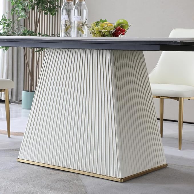 Modern Sintered Stone Dining Table for 6-8, Luxury Faux Marble Kitchen Table with Heavy-Duty Base, Heat-Resistant Furniture for Dining Room & Family Gatherings (Table+6 Chairs)