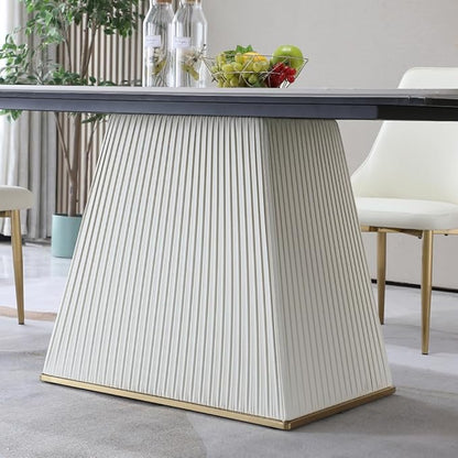 Modern Sintered Stone Dining Table for 6-8, Luxury Faux Marble Kitchen Table with Heavy-Duty Base, Heat-Resistant Furniture for Dining Room & Family Gatherings (Table+6 Chairs)
