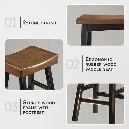 Lexicon Bar Table Set for 3, Small Kitchen Table Set Kitchen Island Table with 3 Saddle Bar Stools, 4 Piece Dining Table Set for Breakfast Nook, Living Room, Apartment, Counter Height, Black/Brown