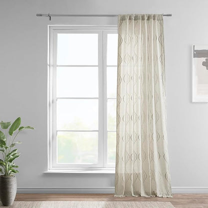 HPD Half Price Drapes Embroidered Linen Sheer Curtains for Living Room 50 X 120 (1 Panel), Rod Pocket Window Curtains for Bedroom, Suez Natural