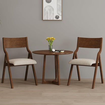 Ball & Cast Upholstered Folding Chairs Set of 2, Kitchen Dining-Chair w/Solid Wood Frame, Portable Activity Neeting Chair,No Assembly Needed, Easy Carry and Storage,Walnut+Taupe