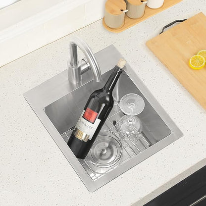 Hotis Drop in Bar Sink, 13 x 15 Inch Topmount RV Small Kitchen Wet Bar Sink, Stainless Steel Small Kitchen Sinks Brushed Nickel for Laundry Wet Bar Prep RV Office Outdoor Yard